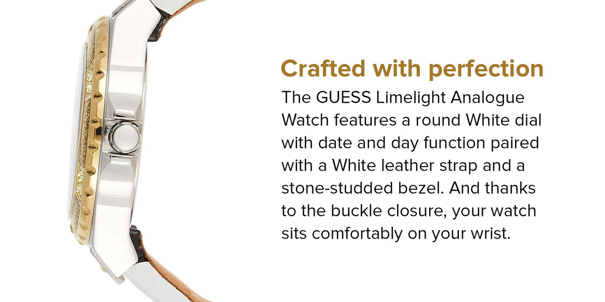  Shop Authentic Guess Limelight Quartz Silver Dial White Leather Strap Watch For Women - W0775l8 - Luxxuri