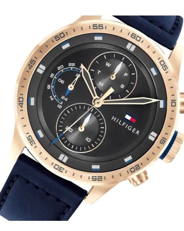  Shop Authentic Tommy Hilfiger Trent Chronograph Grey Dial Black Leather Strap Watch For Men - 1791808 - Luxxuri