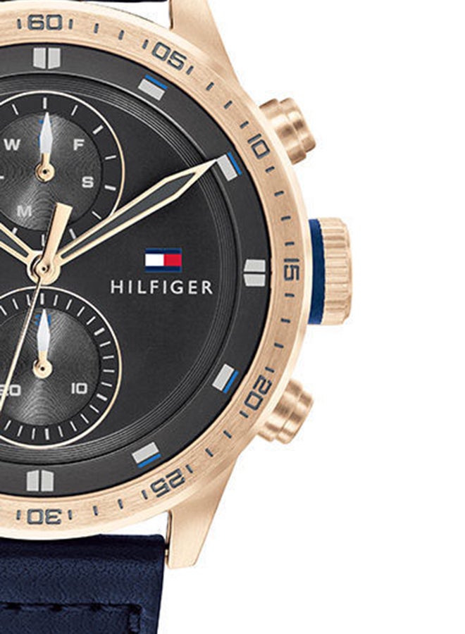  Shop Authentic Tommy Hilfiger Trent Chronograph Grey Dial Black Leather Strap Watch For Men - 1791808 - Luxxuri