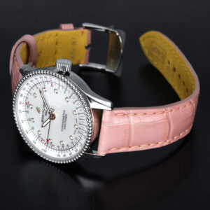  Shop Authentic Breitling Navitimer Automatic 35 Mother of Pearl Dial Pink Leather Strap Watch for Women - A17395211A1P3 - Luxxuri