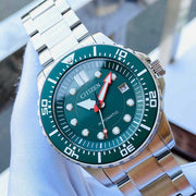  Shop Authentic Citizen Promaster Mechanical Green Dial Silver Steel Strap Watch For Men - NJ0129-87X - Luxxuri
