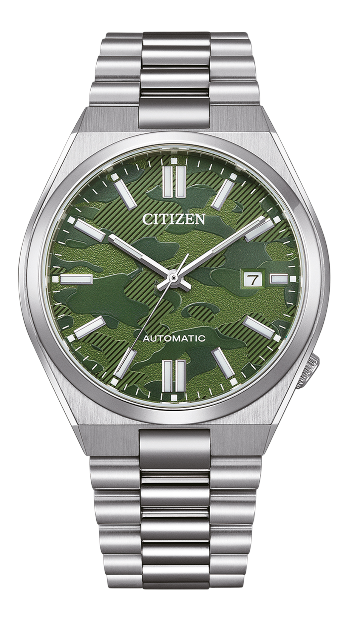 Citizen Tsuyosa Automatic Camouflage Green Dial Silver Steel Strap Watch For Men - NJ0159-86X