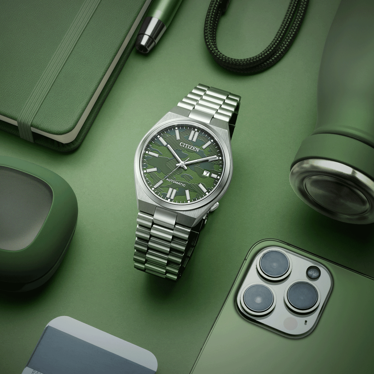  Shop Authentic Citizen Tsuyosa Automatic Camouflage Green Dial Silver Steel Strap Watch For Men - NJ0159-86X - Luxxuri