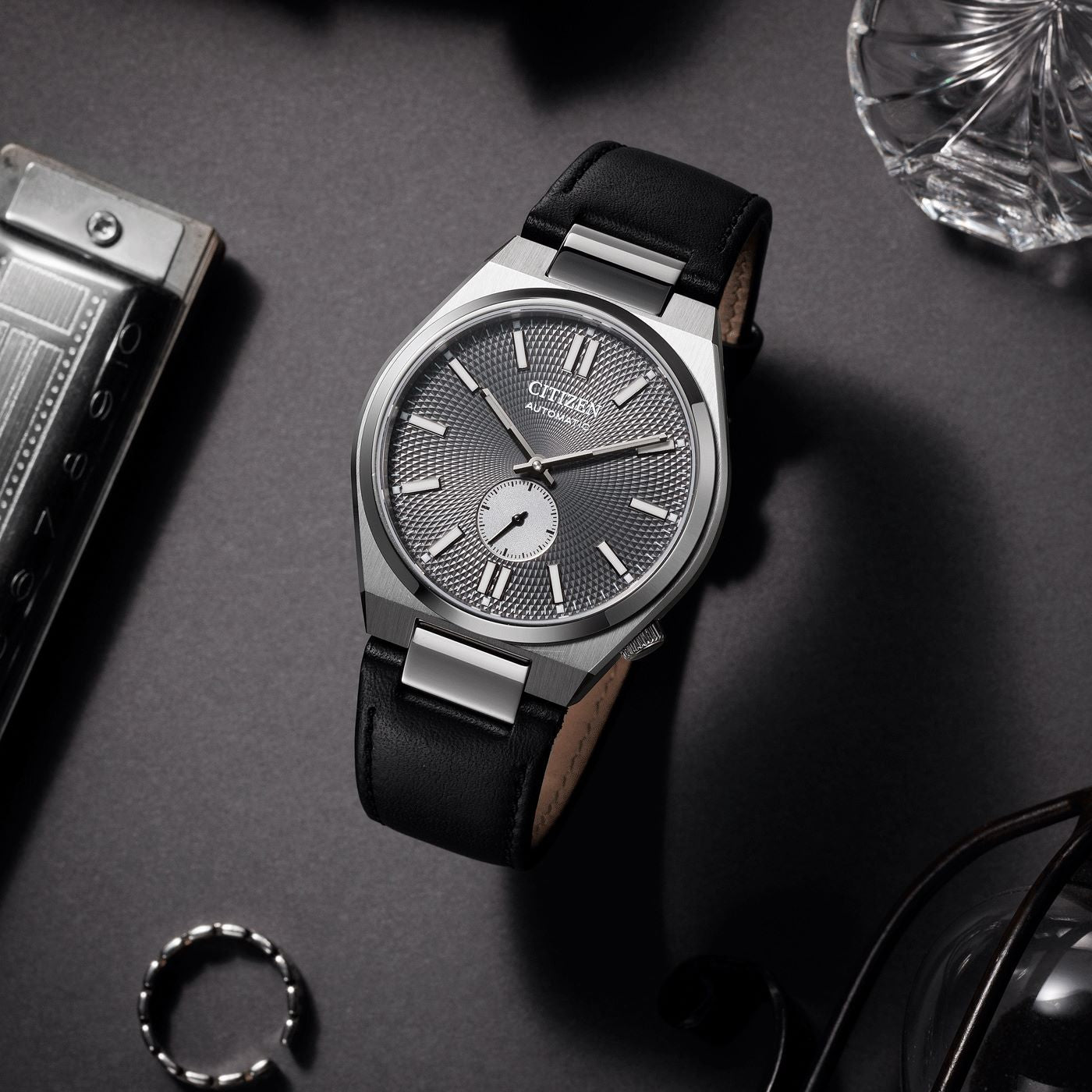  Shop Authentic Citizen Tsuyosa Automatic Grey Dial Black Leather Strap Watch for Men - NK5010-01H - Luxxuri