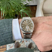  Shop Authentic Citizen Tsuyosa Automatic Titanium Yellow Dial Silver Steel Strap Watch For Men - NK5010-51X - Luxxuri