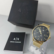  Shop Authentic Armani Exchange Cayde Chronograph Black Dial Gold Mesh Strap Watch For Men - AX2715 - Luxxuri