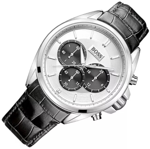  Shop Authentic Hugo Boss Driver Chronograph Quartz Silver Dial Black Leather Strap Watch For Men - 1512880 - Luxxuri