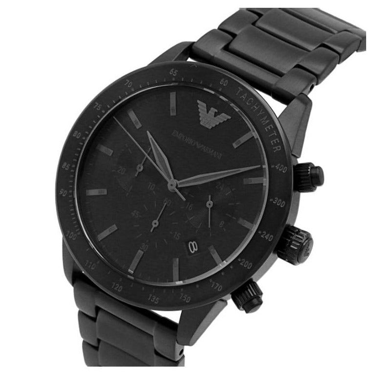  Shop Authentic Emporio Armani Mario Chronograph Black Dial Black Steel Strap Watch For Men - AR11242 - Luxxuri
