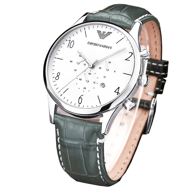  Shop Authentic Emporio Armani Classic Chronograph Silver Dial Grey Leather Strap Watch For Men - AR1861 - Luxxuri