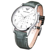  Shop Authentic Emporio Armani Classic Chronograph Silver Dial Grey Leather Strap Watch For Men - AR1861 - Luxxuri
