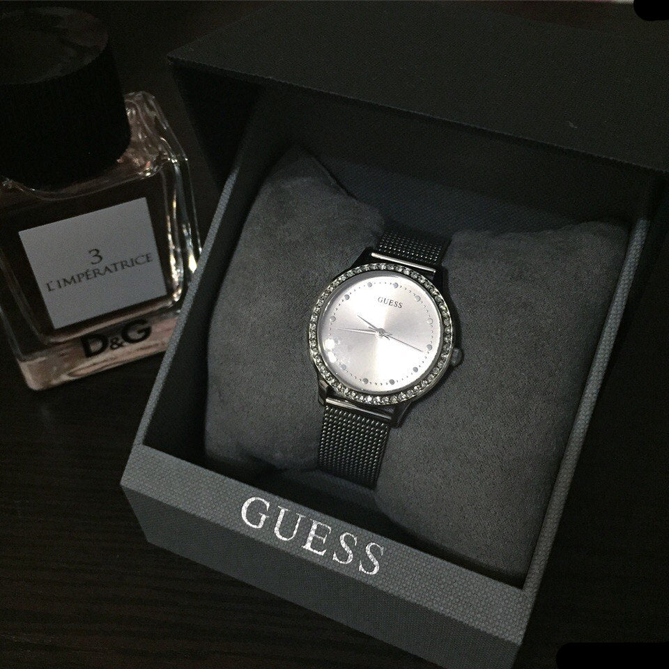  Shop Authentic Guess Chelsea Quartz Silver Dial Silver Mesh Strap Watch For Women - W0647L6 - Luxxuri
