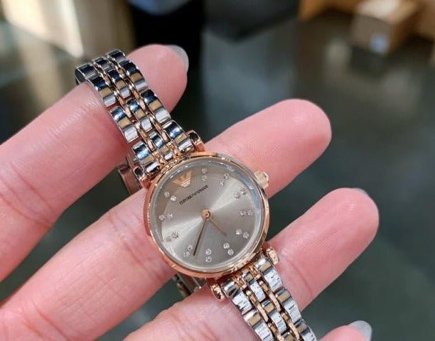  Shop Authentic Emporio Armani Gianni T Bar Grey Dial Two Tone Steel Strap Watch For Women - AR1841 - Luxxuri