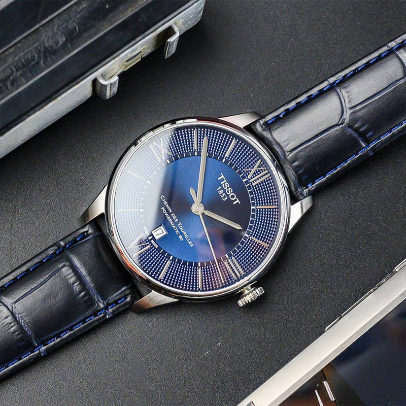  Shop Authentic Tissot Chemin Des Tourelles Powermatic 80 Blue Dial Blue Leather Strap Watch for Men - T099.407.16.048.00 - Luxxuri