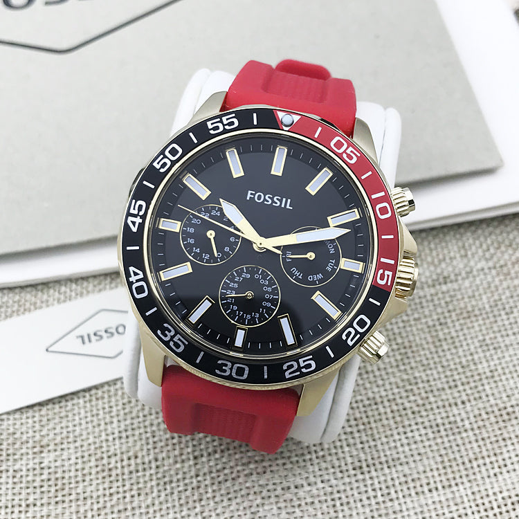  Shop Authentic Fossil Bannon Multifunction Black Dial Red Silicone Strap Watch for Men - BQ2499 - Luxxuri