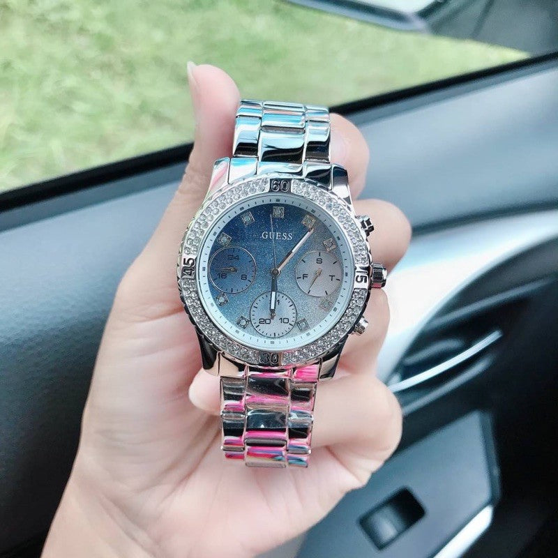  Shop Authentic Guess Confetti Diamonds Blue Dial Silver Steel Strap Watch for Women - W0774L6 - Luxxuri