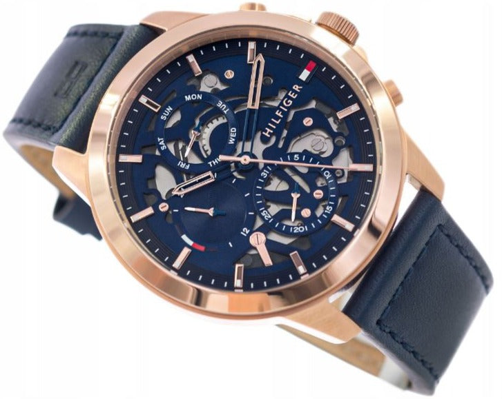  Shop Authentic Tommy Hilfiger Henry Chronograph Quartz Blue Dial Blue Leather Strap Watch For Men - 1710475 - Luxxuri