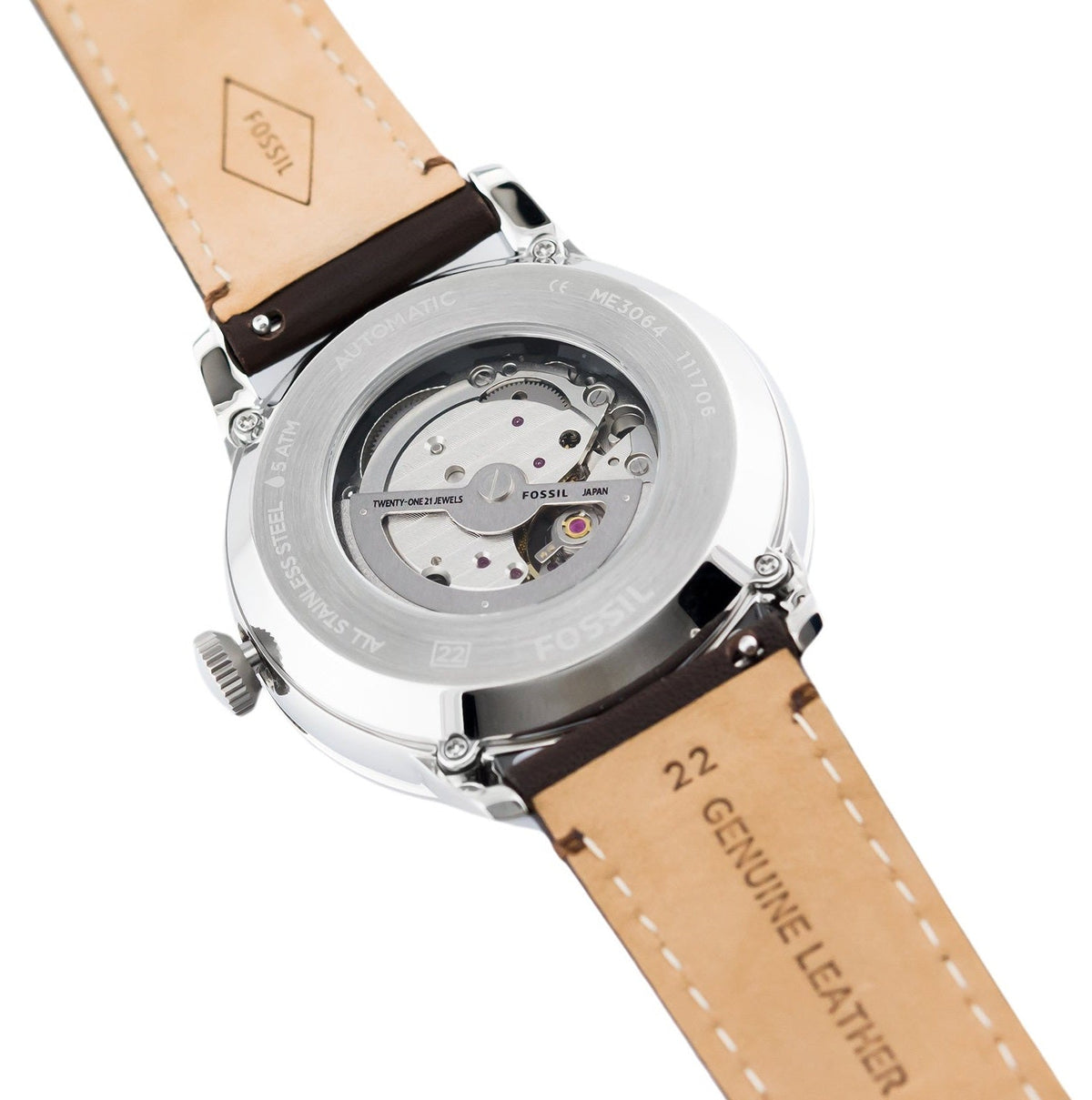  Shop Authentic Fossil Townsman Automatic White Dial Brown Leather Strap Watch for Men - ME3064 - Luxxuri