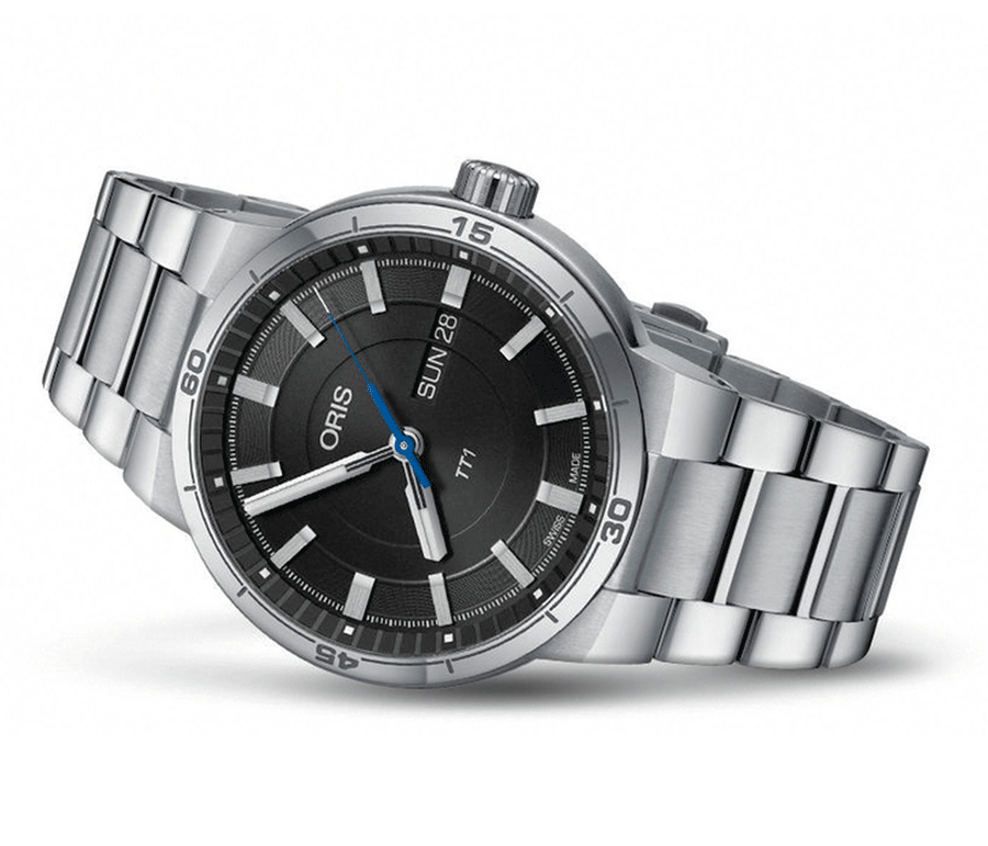  Shop Authentic Oris TT1 Day Date Black Dial Silver Steel Strap Watch for Men - 0173577524154-0782408 - Luxxuri