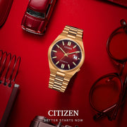  Shop Authentic Citizen Tsuyosa Automatic Red Dial Gold Steel Strap Watch For Men - NJ0153-82X - Luxxuri