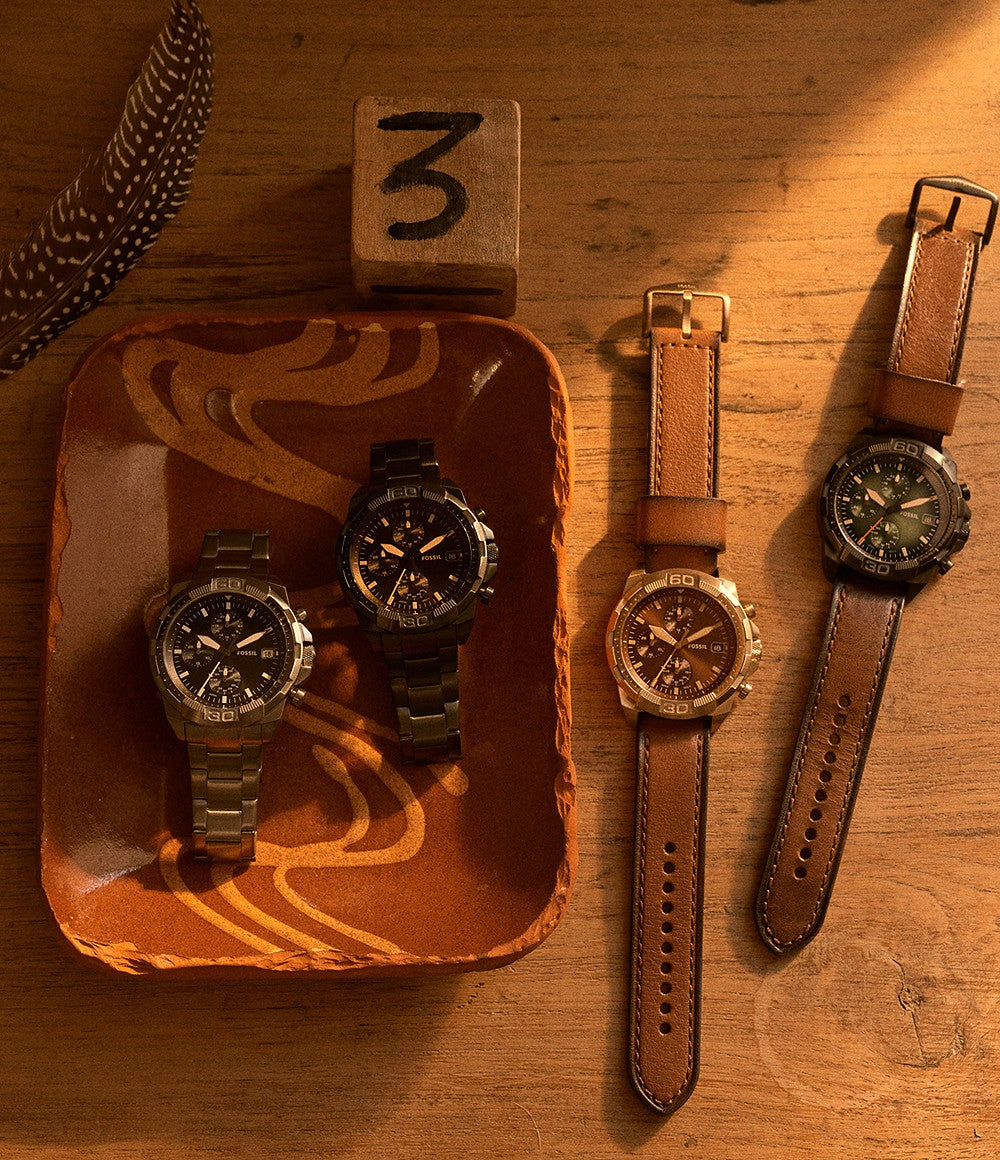  Shop Authentic Fossil Bronson Chronograph Brown Dial Brown Leather Strap Watch for Men - FS5857 - Luxxuri