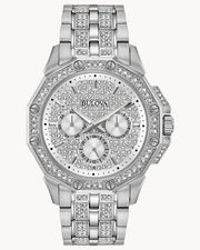  Shop Authentic Bulova Crystal Collection Pave Silver Dial with Crystals Silver Steel Strap Watch for Men - 96C134 - Luxxuri