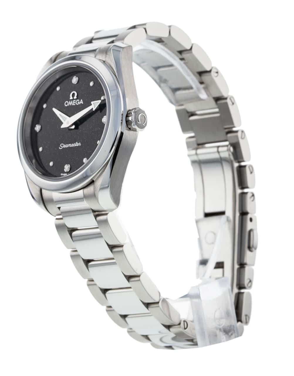  Shop Authentic Omega Seamaster Aqua Terra Quartz Diamond Black Dial Silver Steel Strap Watch for Women - 220.10.28.60.51.001 - Luxxuri