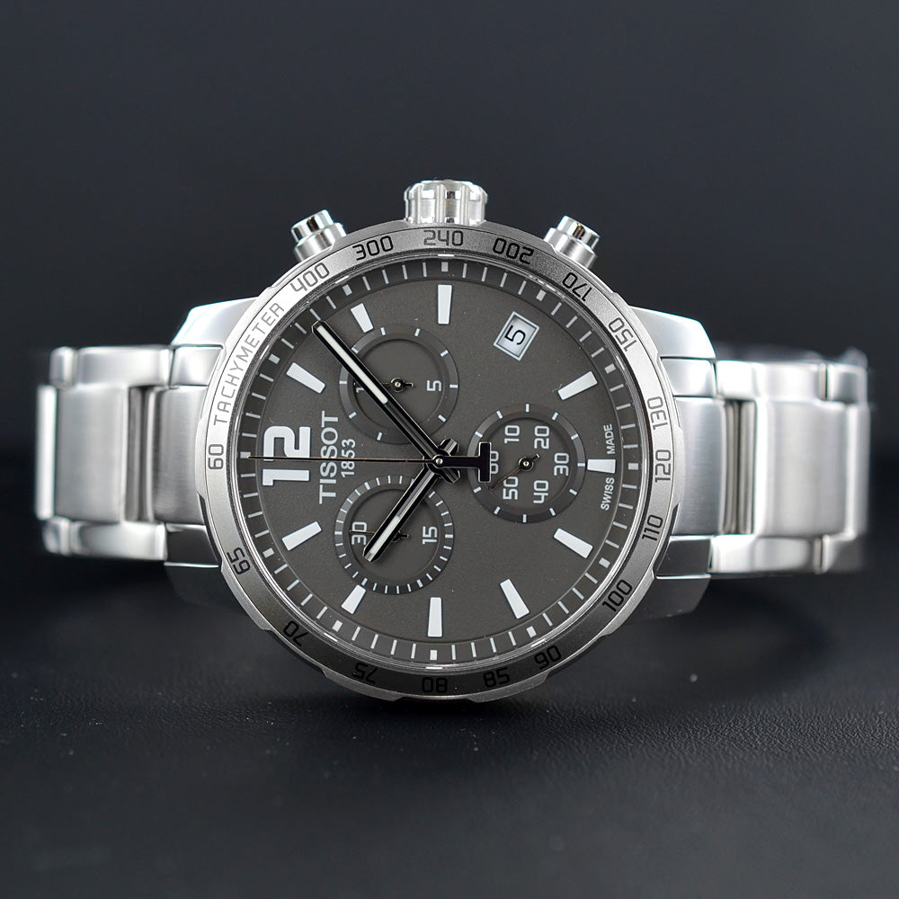  Shop Authentic Tissot Quickster Chronograph Black Dial Silver Steel Strap Watch For Men - T095.417.11.067.00 - Luxxuri