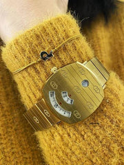  Shop Authentic Gucci Grip Quartz Yellow Gold Dial Gold Steel Strap Unisex Watch - YA157409 - Luxxuri