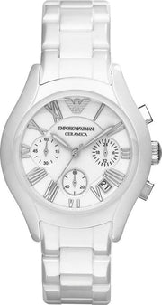  Shop Authentic Emporio Armani Chronograph Ceramic White Dial Watch For Women - AR1403 - Luxxuri