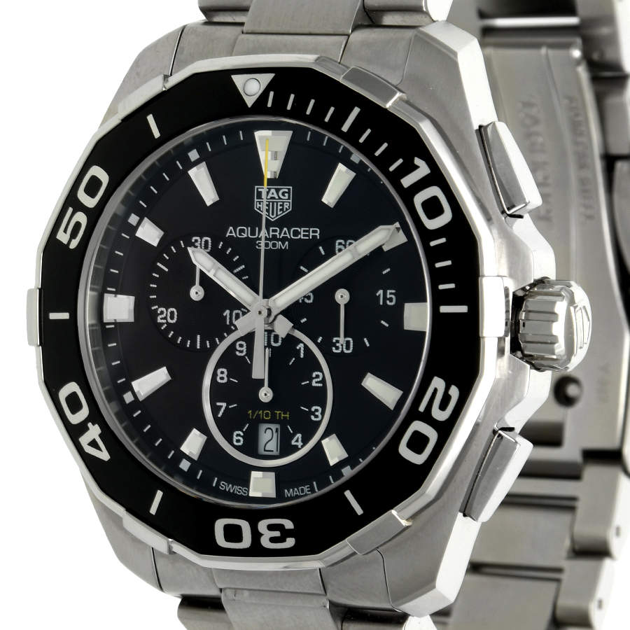  Shop Authentic Tag Heuer Aquaracer Quartz Chronograph Black Dial Silver Steel Strap Watch for Men - CAY111A.BA0927 - Luxxuri