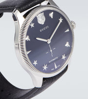  Shop Authentic Gucci G Timeless Automatic Blue Dial Black Leather Strap Watch For Men - YA126347 - Luxxuri
