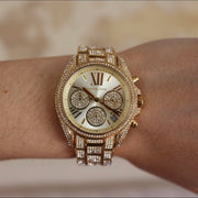  Shop Authentic Michael Kors Mini Bradshaw Crystals Gold Dial Gold Steel Strap Watch For Women - MK6494 - Luxxuri