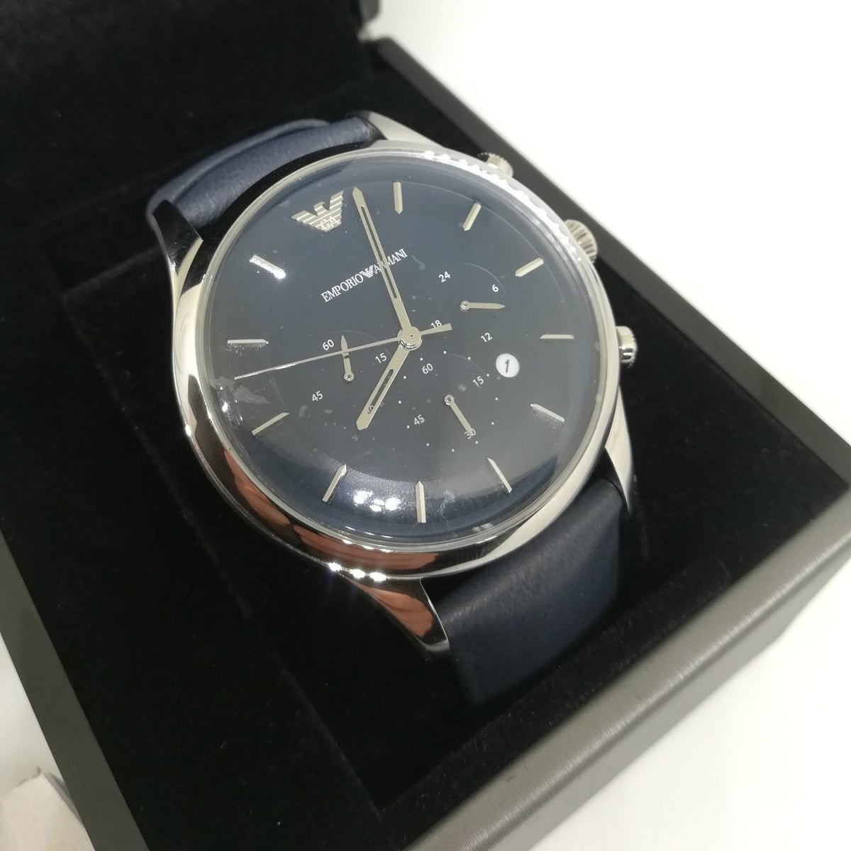  Shop Authentic Emporio Armani Lambda Chronograph Blue Dial Blue Leather Strap Watch For Men - AR11018 - Luxxuri