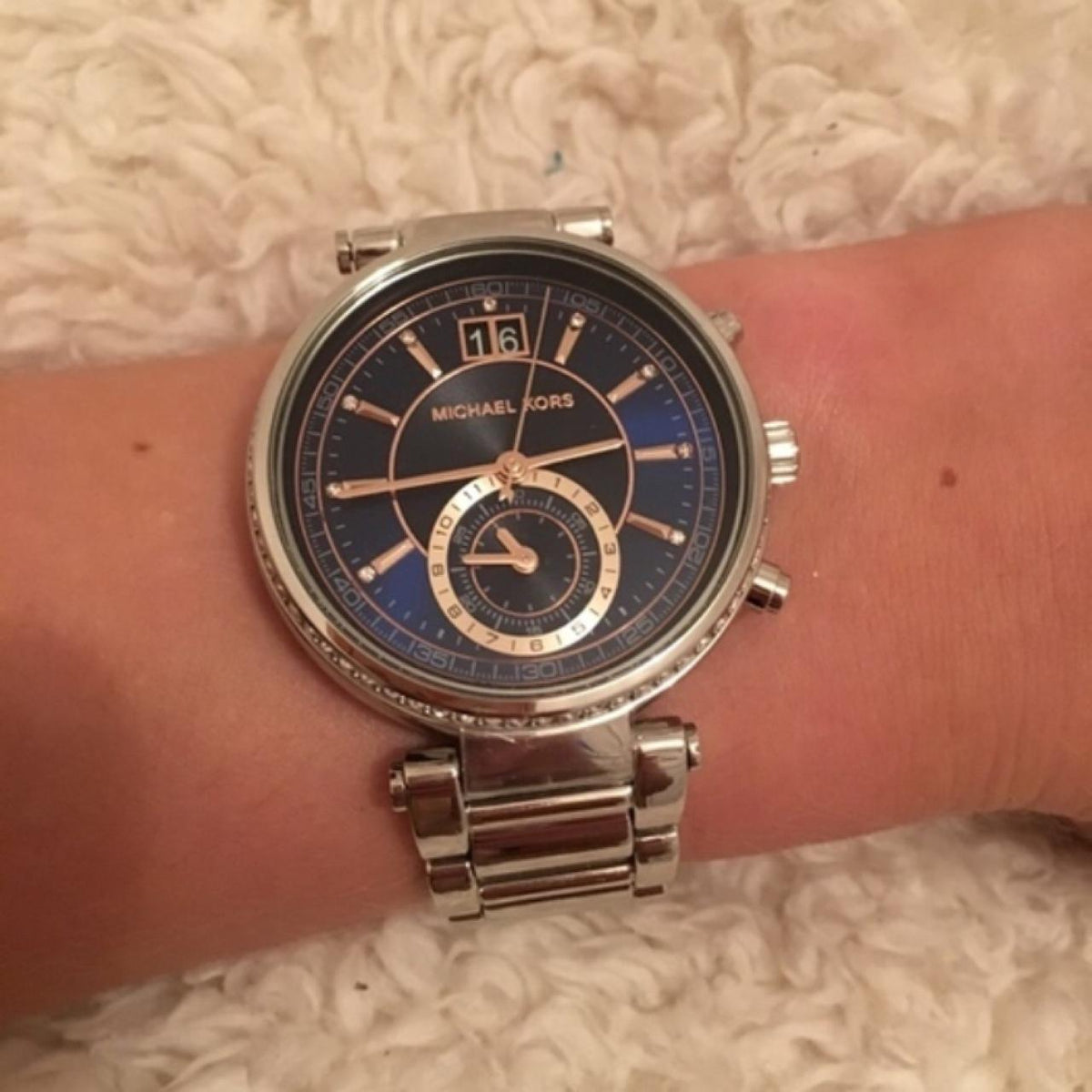  Shop Authentic Michael Kors Sawyer Navy Blue Dial Silver Steel Strap Watch for Women - MK6224 - Luxxuri