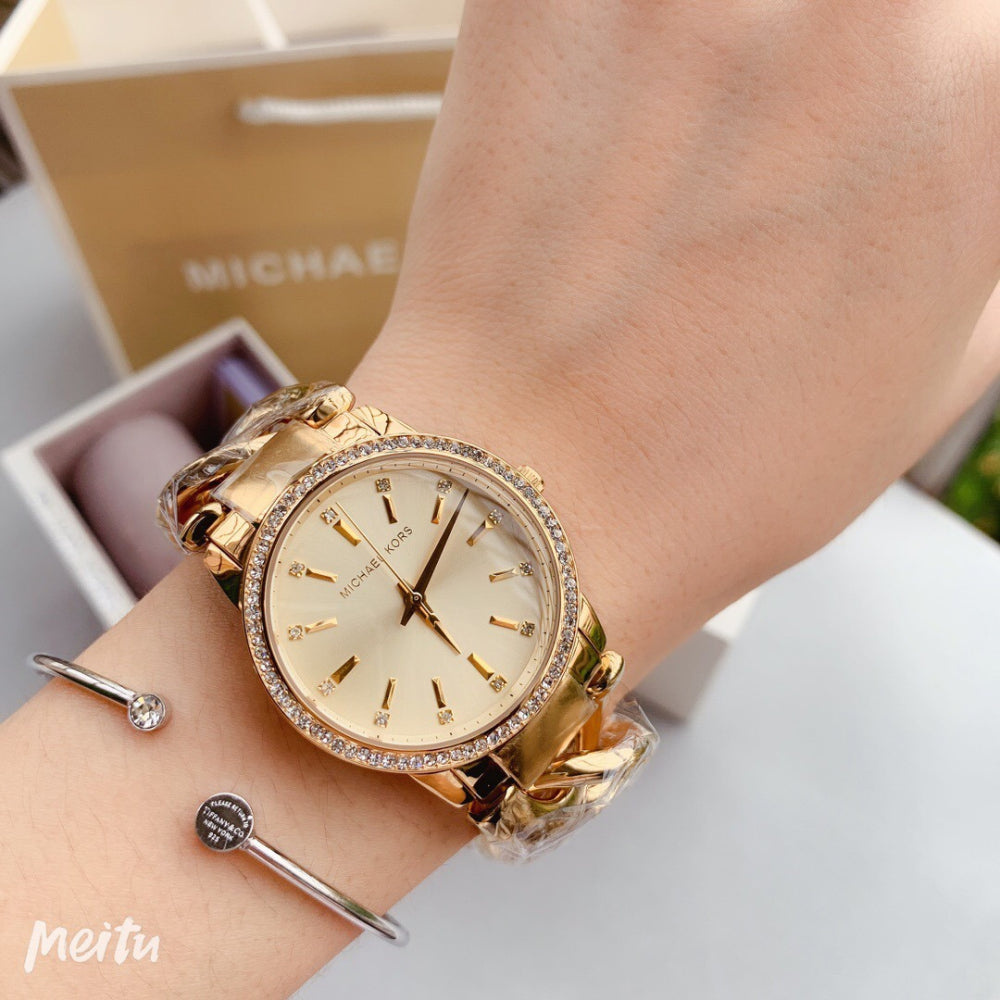  Shop Authentic Michael Kors Nini Three Hand Gold Dial Gold Steel Strap Watch For Women - MK3235 - Luxxuri