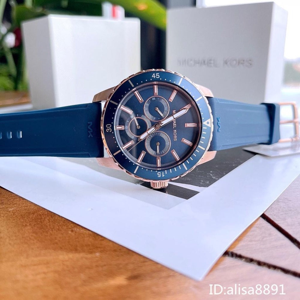  Shop Authentic Michael Kors Cunningham Multifunction Blue Dial Blue Rubber Strap Watch For Men - MK7163 - Luxxuri