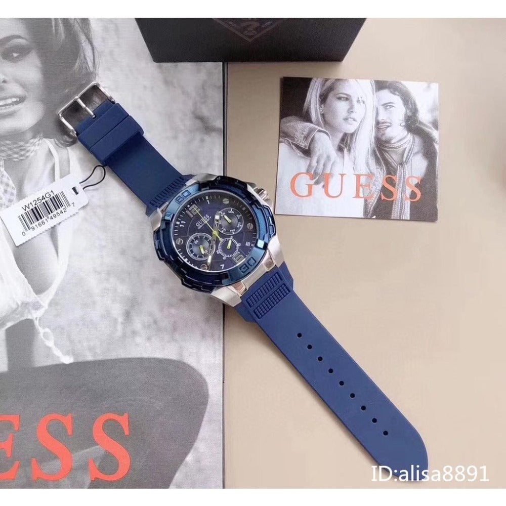  Shop Authentic Guess Genesis Multi Function Analog Blue Dial Blue Rubber Strap Watch For Men - W1254G1 - Luxxuri