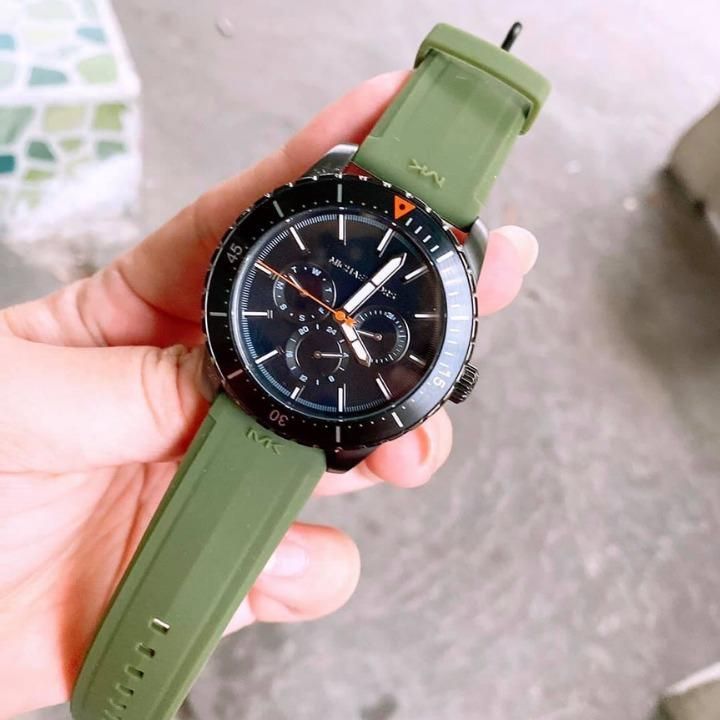  Shop Authentic Michael Kors Cunningham Chronograph Black Dial Green Rubber Strap Watch For Men - MK7165 - Luxxuri