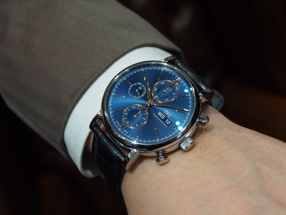  Shop Authentic IWC Portofino Chronograph Blue Dial Black Leather Strap Watch for Men - IW391036 - Luxxuri