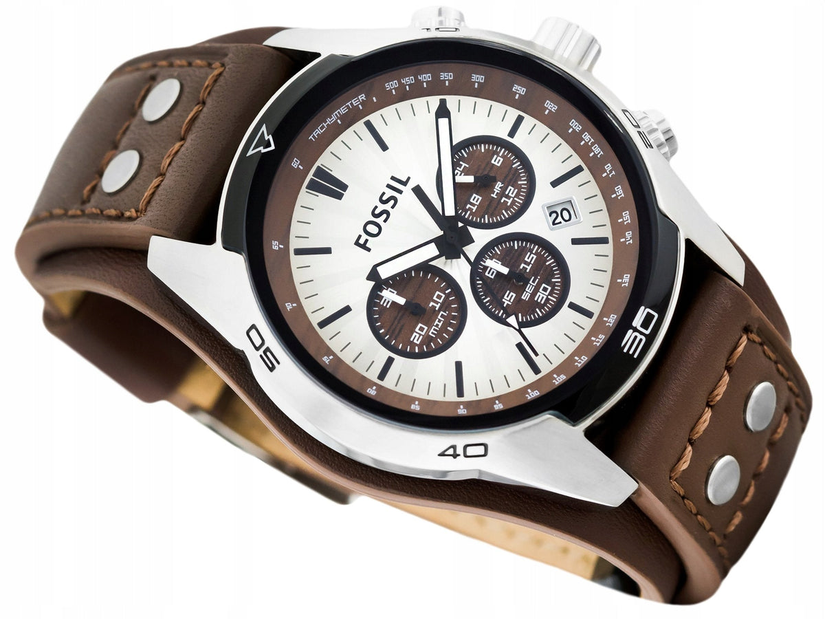  Shop Authentic Fossil Coachman Chronograph Silver Dial Brown Leather Strap Watch for Men - CH2565 - Luxxuri