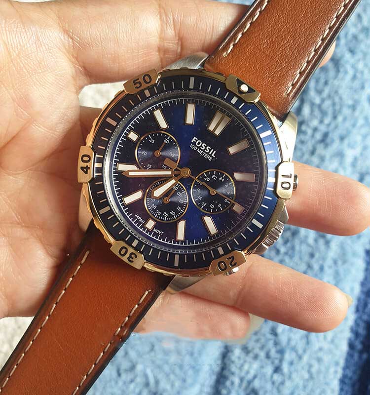  Shop Authentic Fossil Garrett Chronograph Blue Dial Brown Leather Strap Watch for Men - FS5625 - Luxxuri