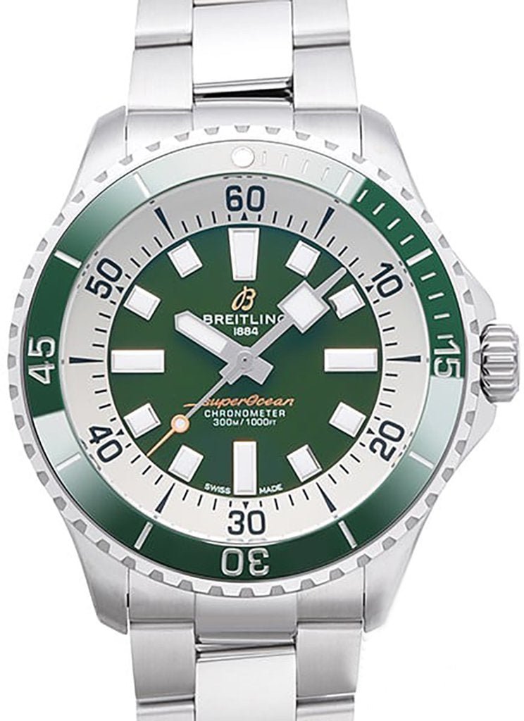  Shop Authentic Breitling Superocean Automatic 44mm Navy Green Dial Green Rubber Strap Watch for Men - A17376A31L1A1 - Luxxuri