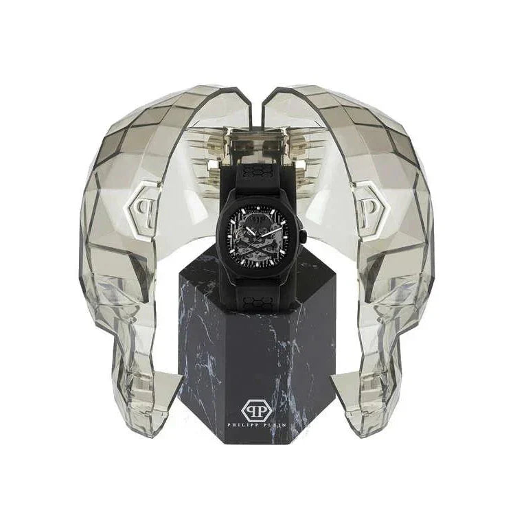 Philipp Plein High-Conic Automatic Black Dial Black Silicone Strap Watch for Men - PWRAA0923