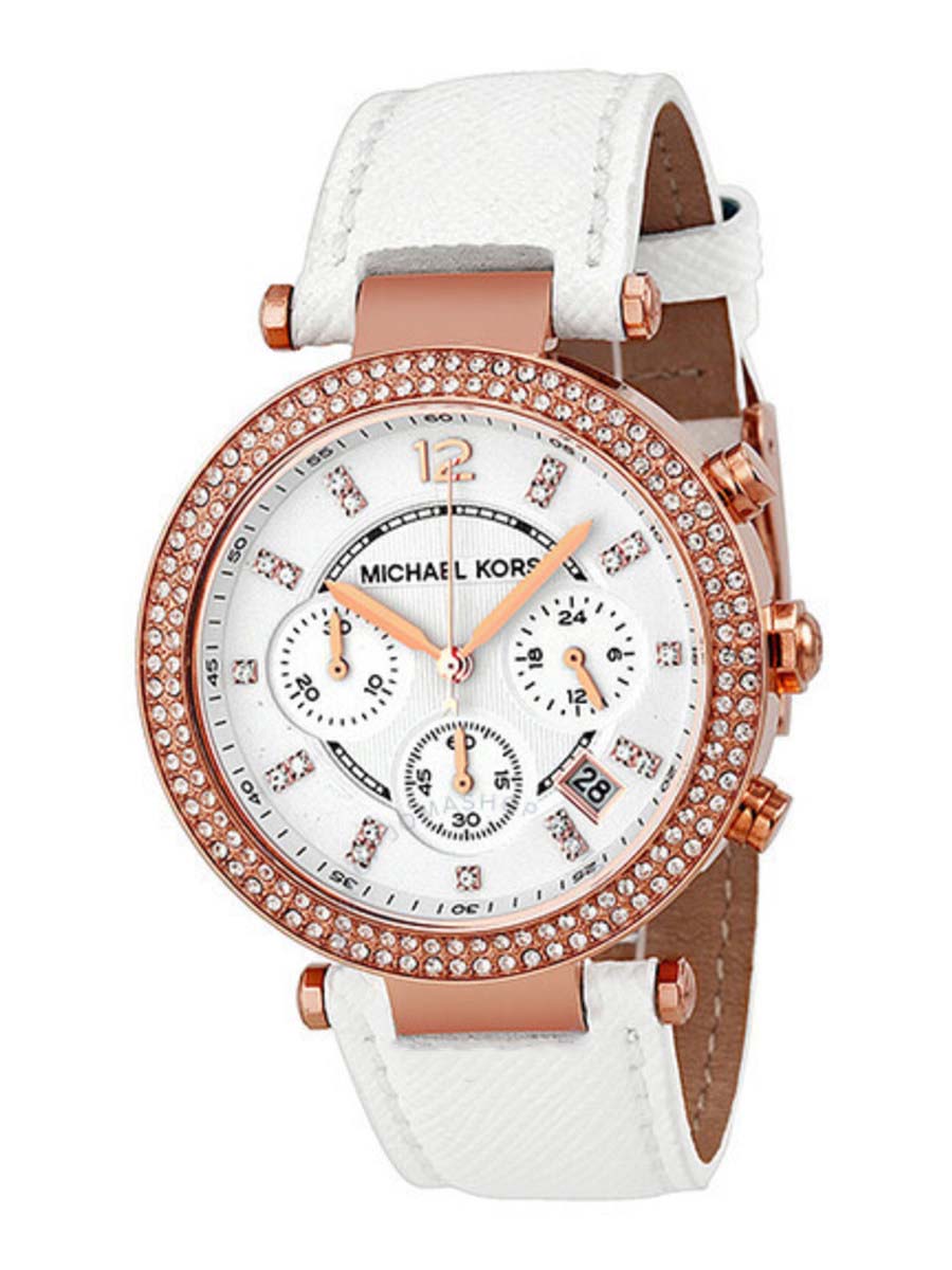  Shop Authentic Michael Kors Parker White Diamonds Dial White Leather Strap Watch for Women - MK2281 - Luxxuri