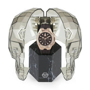 Philipp Plein Octagon Rose Gold Dial Brown Silicone Strap Watch for Men  - PWTBA0223