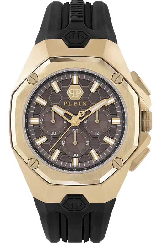 Philipp Plein Hyper Sport Chronograph Brown Dial Black Silicone Strap Watch for Men - PWTBA0423