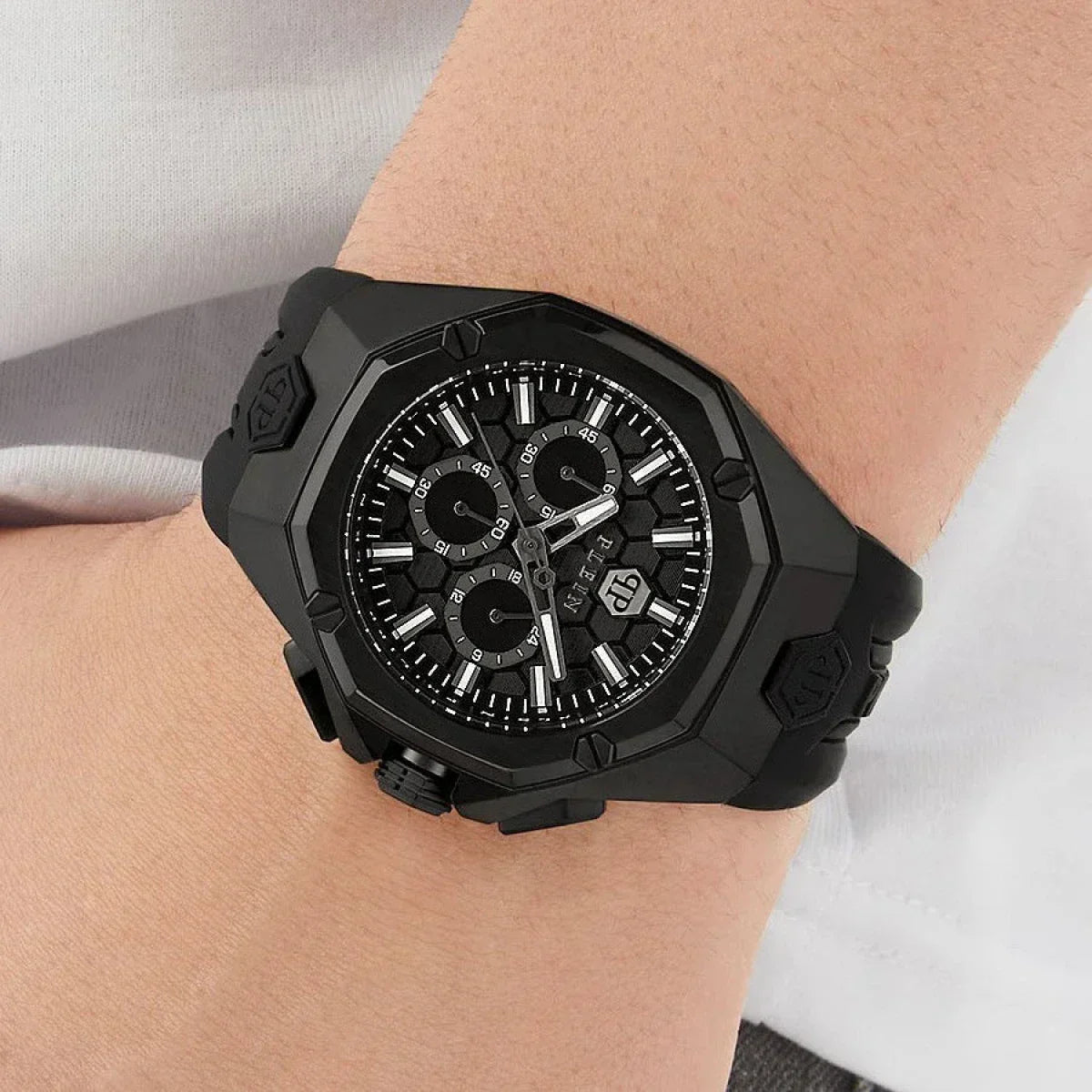 Philipp Plein Octagon Black Dial Black Silicone Strap Watch for Men - PWTBA0623