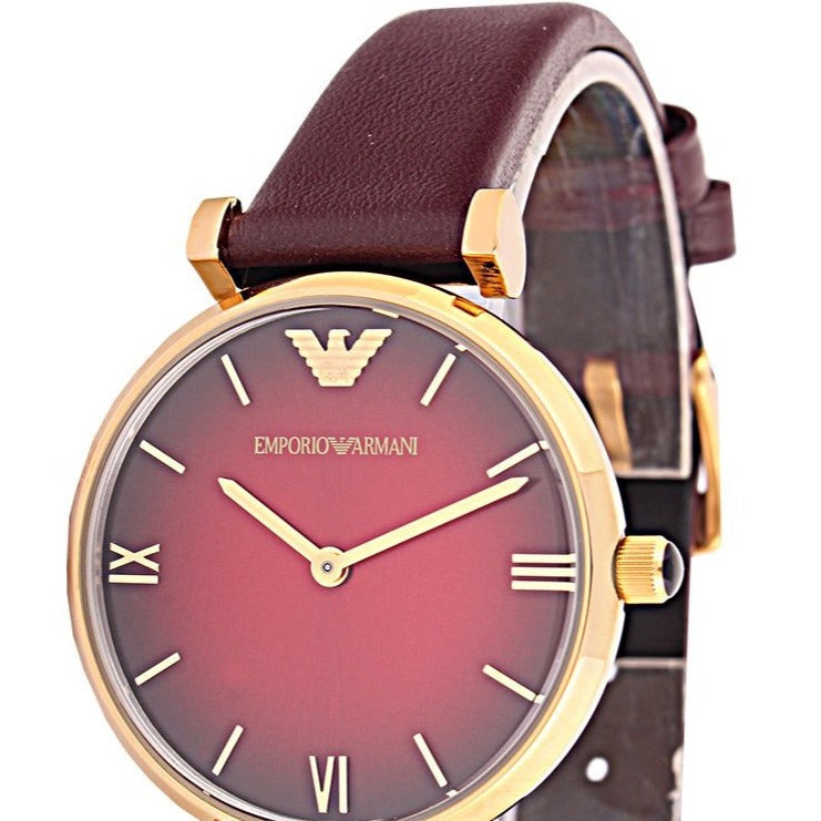  Shop Authentic Emporio Armani Gianni T Bar Burgundy Dial Burgundy Leather Strap Watch For Women - AR1757 - Luxxuri