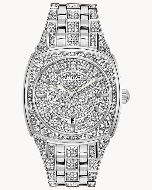  Shop Authentic Bulova Phantom Swarovski Crystal Pave Silver Dial Silver Steel Strap Watch for Men - 98B296 - Luxxuri