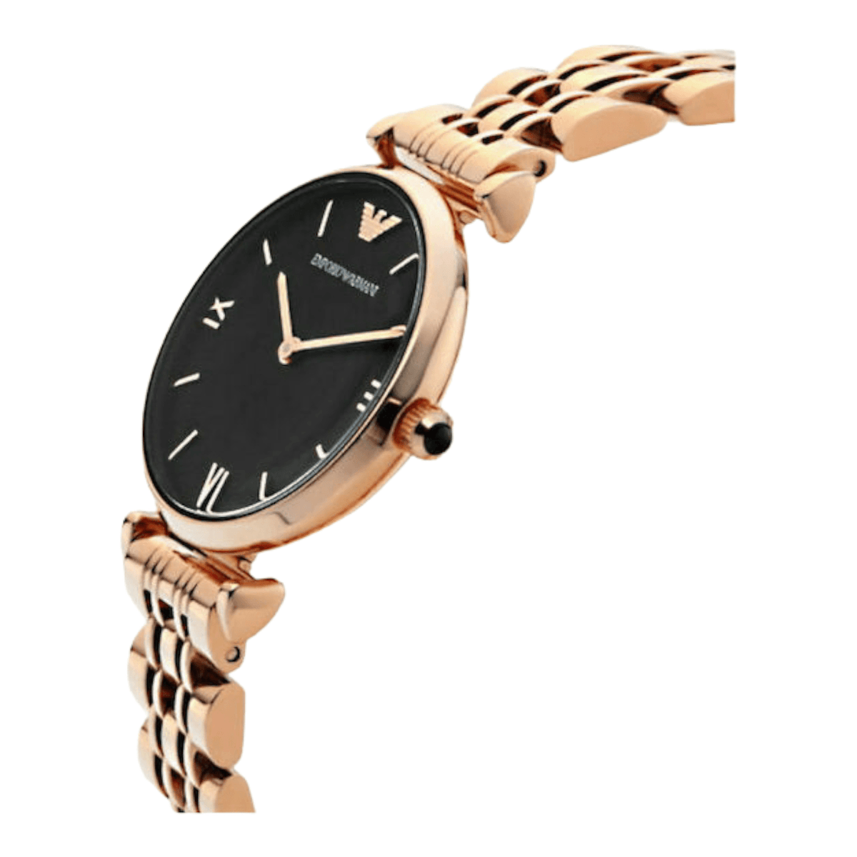  Shop Authentic Emporio Armani Gianni T-Bar Black Dial Rose Gold Strap Watch For Women - AR11145 - Luxxuri
